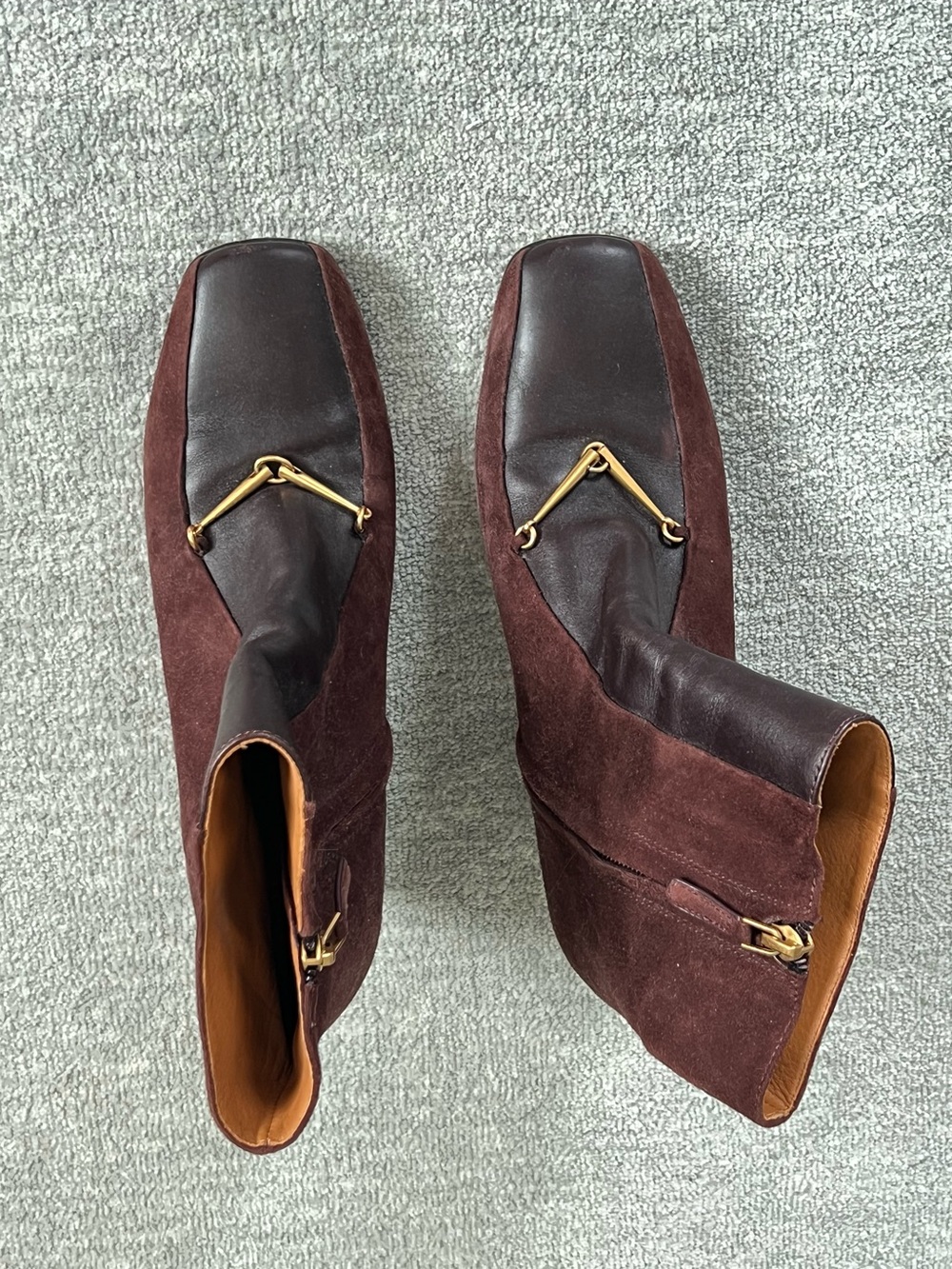 Tory Burch Equestrian Link Dark Brown Suede and Leather Ankle Boots Sz. 8.5